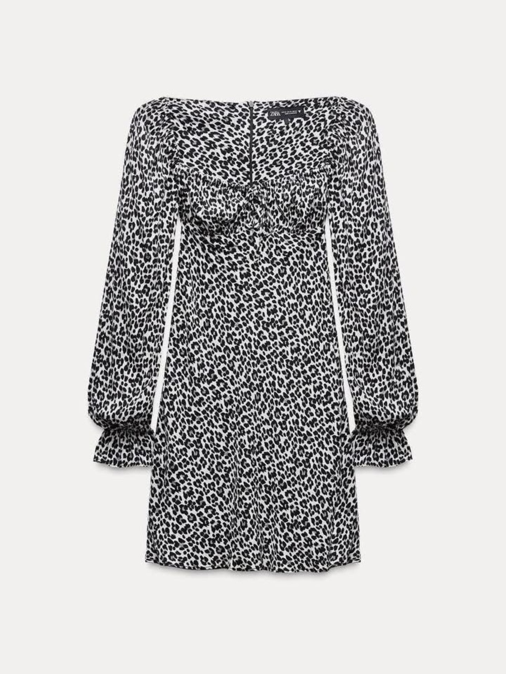 Zara Black and White Leopard-Print Long Sleeve Mini Dress